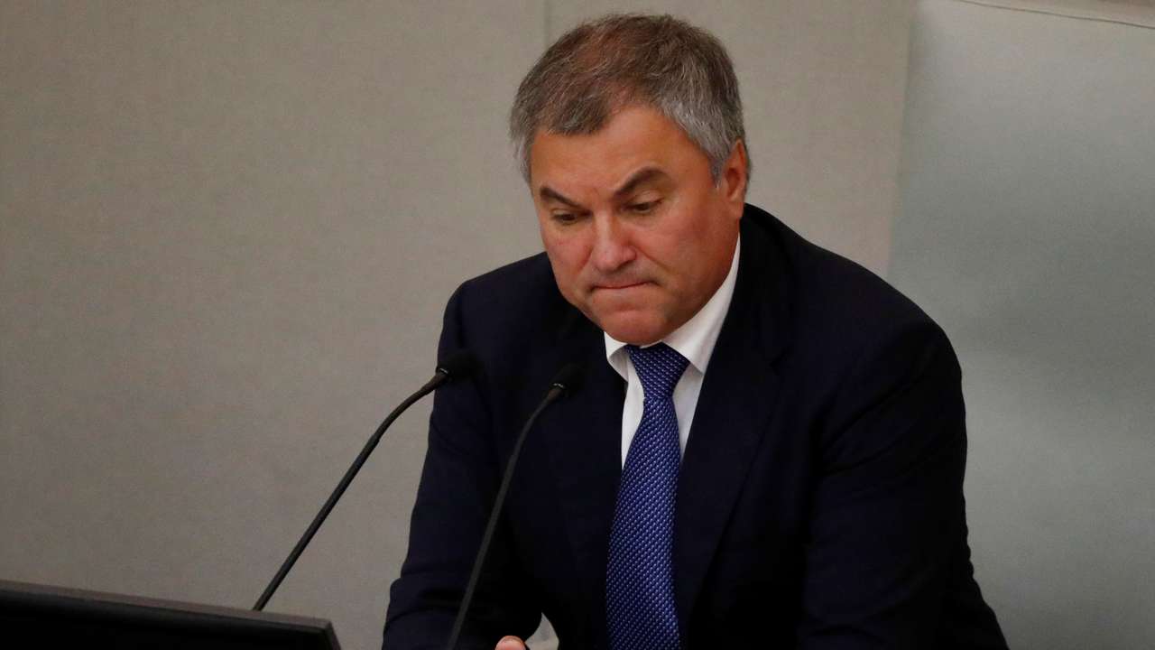 Russian parliament speaker Volodin attends a session during a vote for the pension reform bill at the State Duma in Moscow