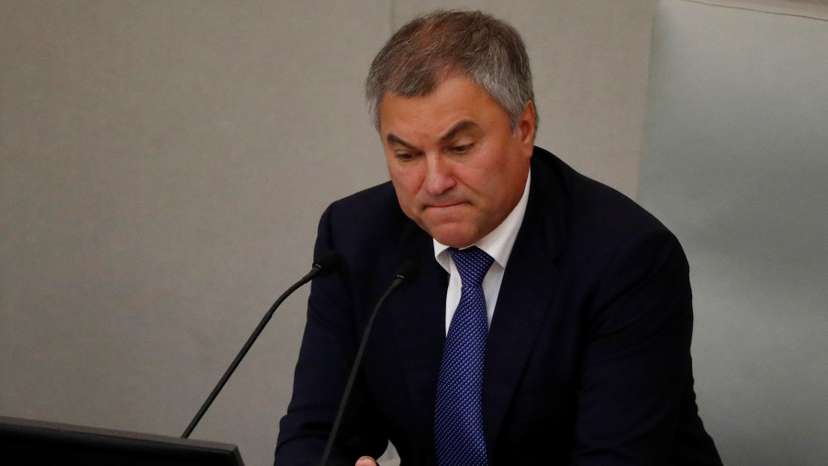 Russian parliament speaker Volodin attends a session during a vote for the pension reform bill at the State Duma in Moscow