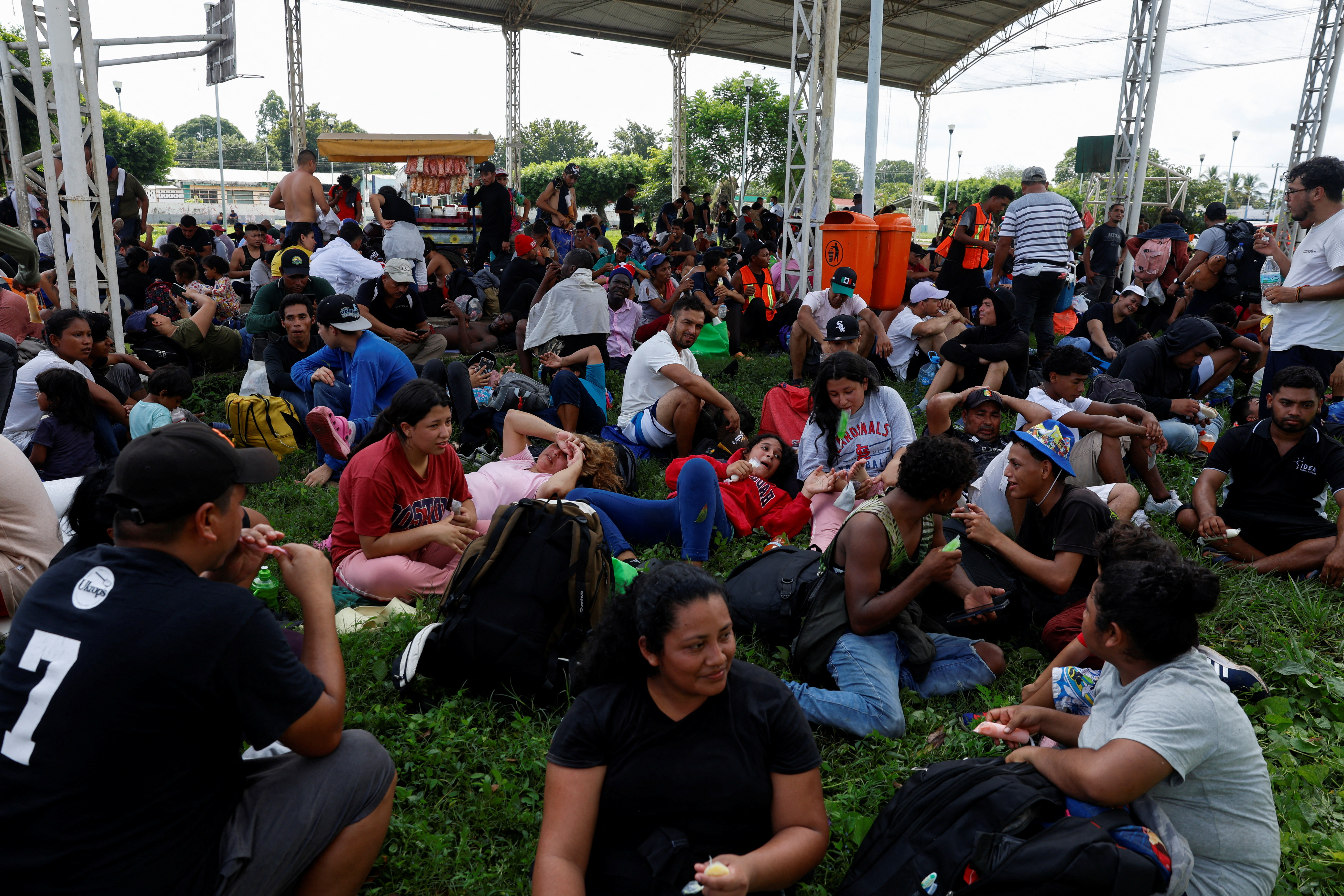 Migrants move in caravan bound the U.S. border, in Alvaro Obregon