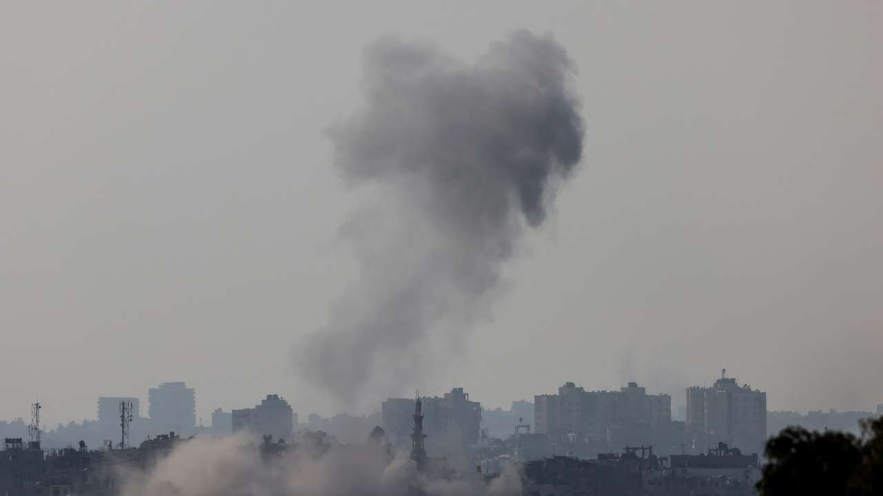 Smoke is seen rising in Gaza from a viewpoint in Southern Israel