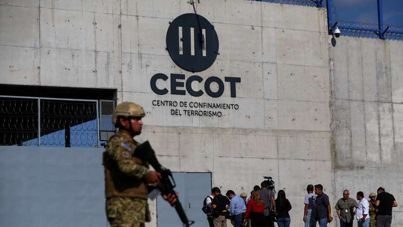 Media tour at CECOT prison in Tecoluca