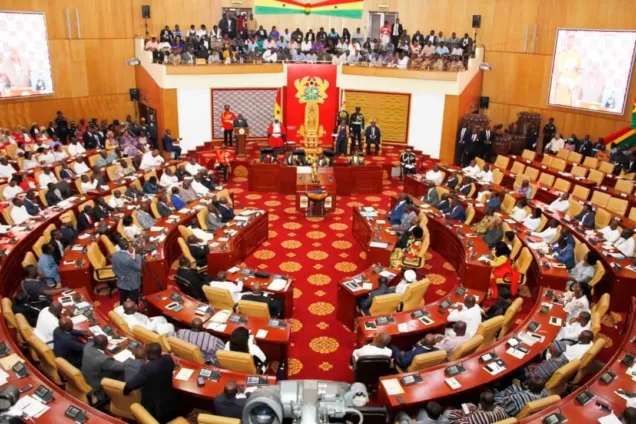 The Parliament of Ghana with Members of Parliament seated.