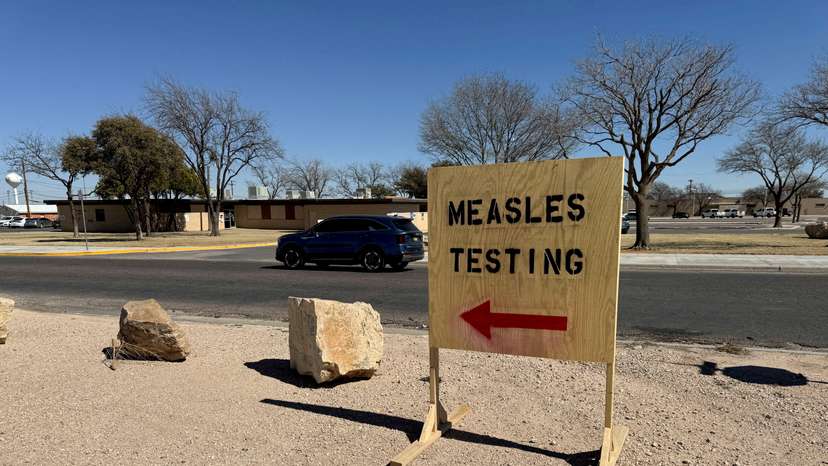 FILE PHOTO: A sign for measles testing is seen in Texas