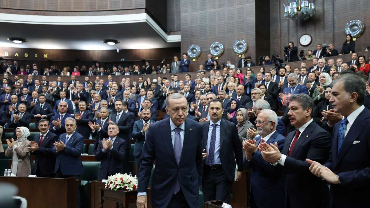 Turkey's President Tayyip Erdogan attends a meeting at the  parliament in Ankara
