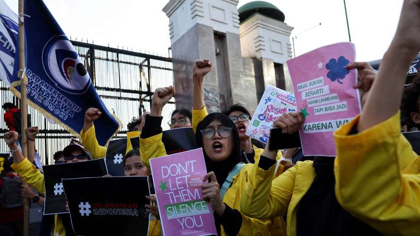 FILE PHOTO: Protest outside Indonesian parliament building in Jakarta