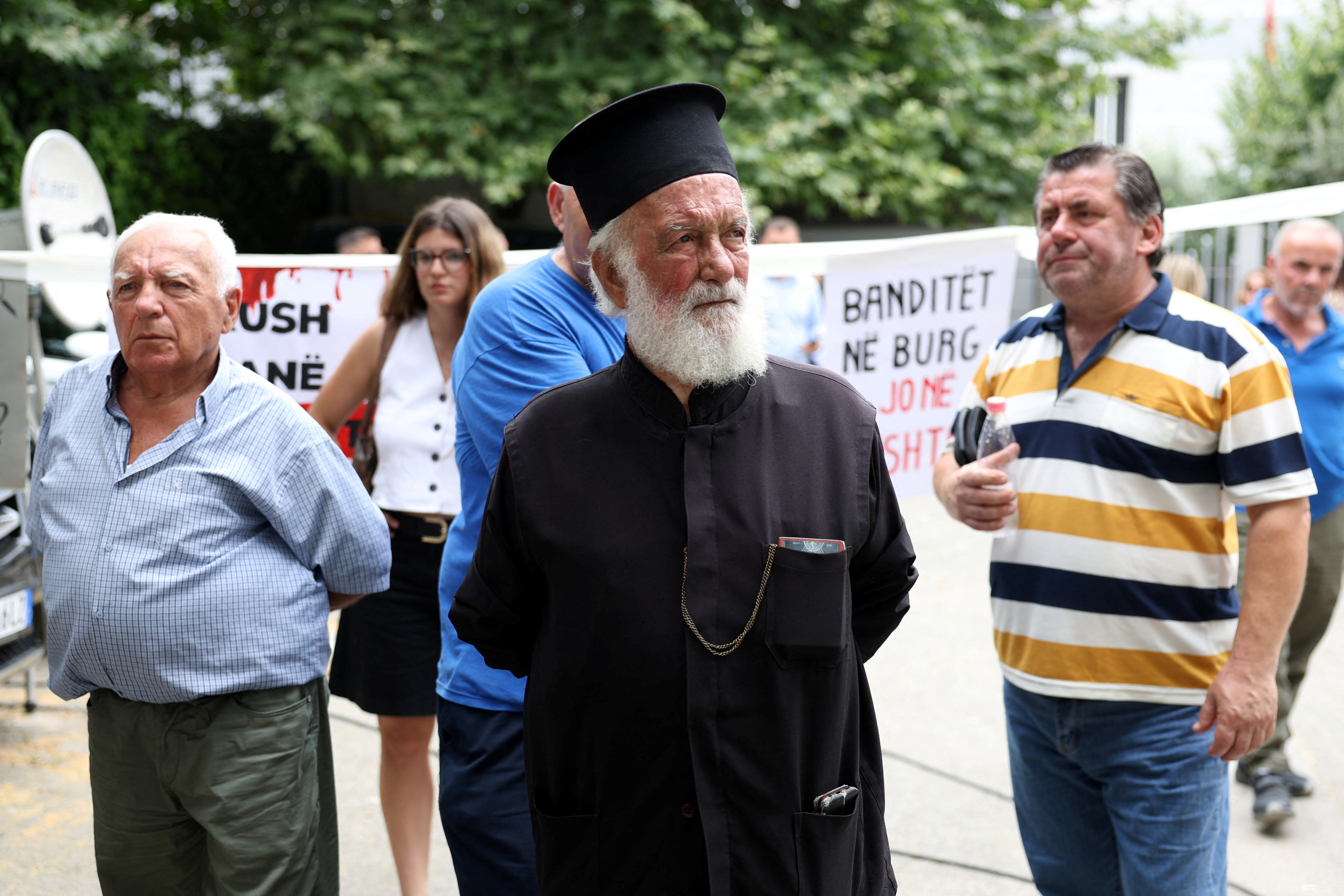 Supporters of jailed ethnic Greek politician Fredi Beleri are seen in front of the appeal court in Tirana