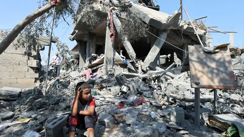 Aftermath of an Israeli strike on a house, in Nusairat refugee camp, in the central Gaza Strip