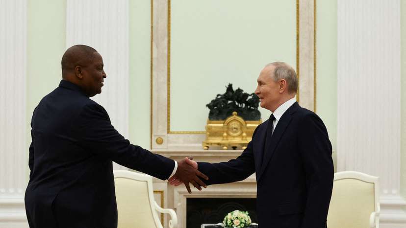 FILE PHOTO: Russian President Putin and Central African Republic's President Faustin-Archange Touadera meet in Moscow