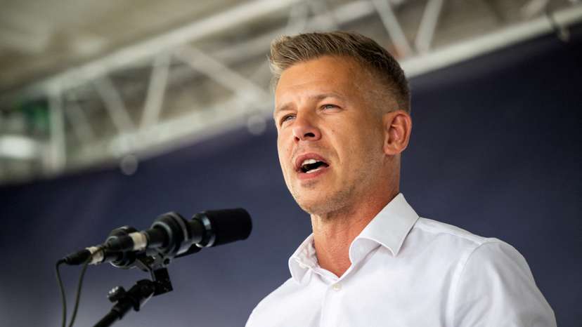 FILE PHOTO: Peter Magyar, Hungarian opposition leader, delivers a speech in Szekesfehervar