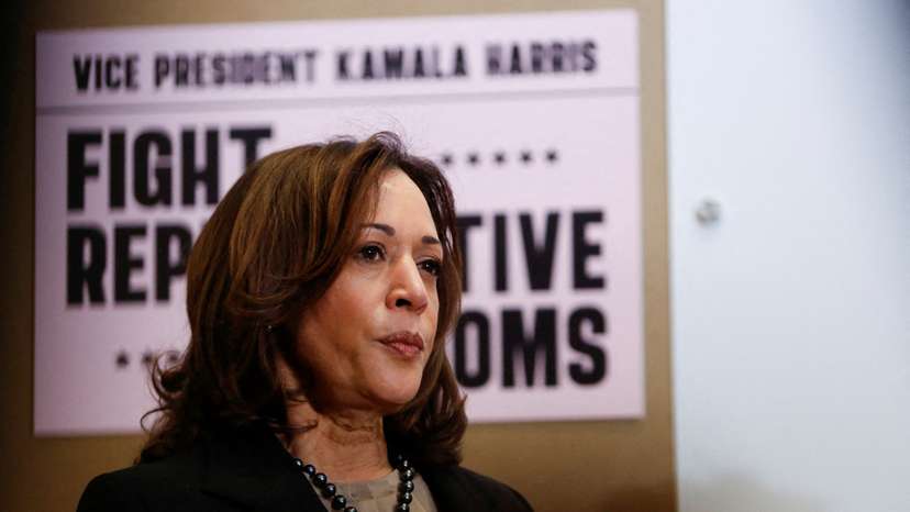 U.S. Vice President Kamala Harris visits a clinic that performs abortions, in St. Paul