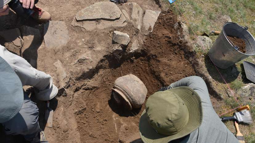 Researchers excavate medieval pottery at the newly rediscovered medieval Silk Road city Tugunbulak