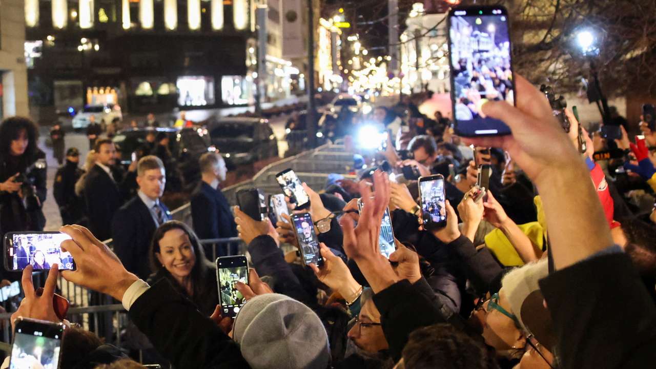 Nobel Peace Prize laureate Maria Corina Machado arrives at Grand Hotel Oslo, in Oslo