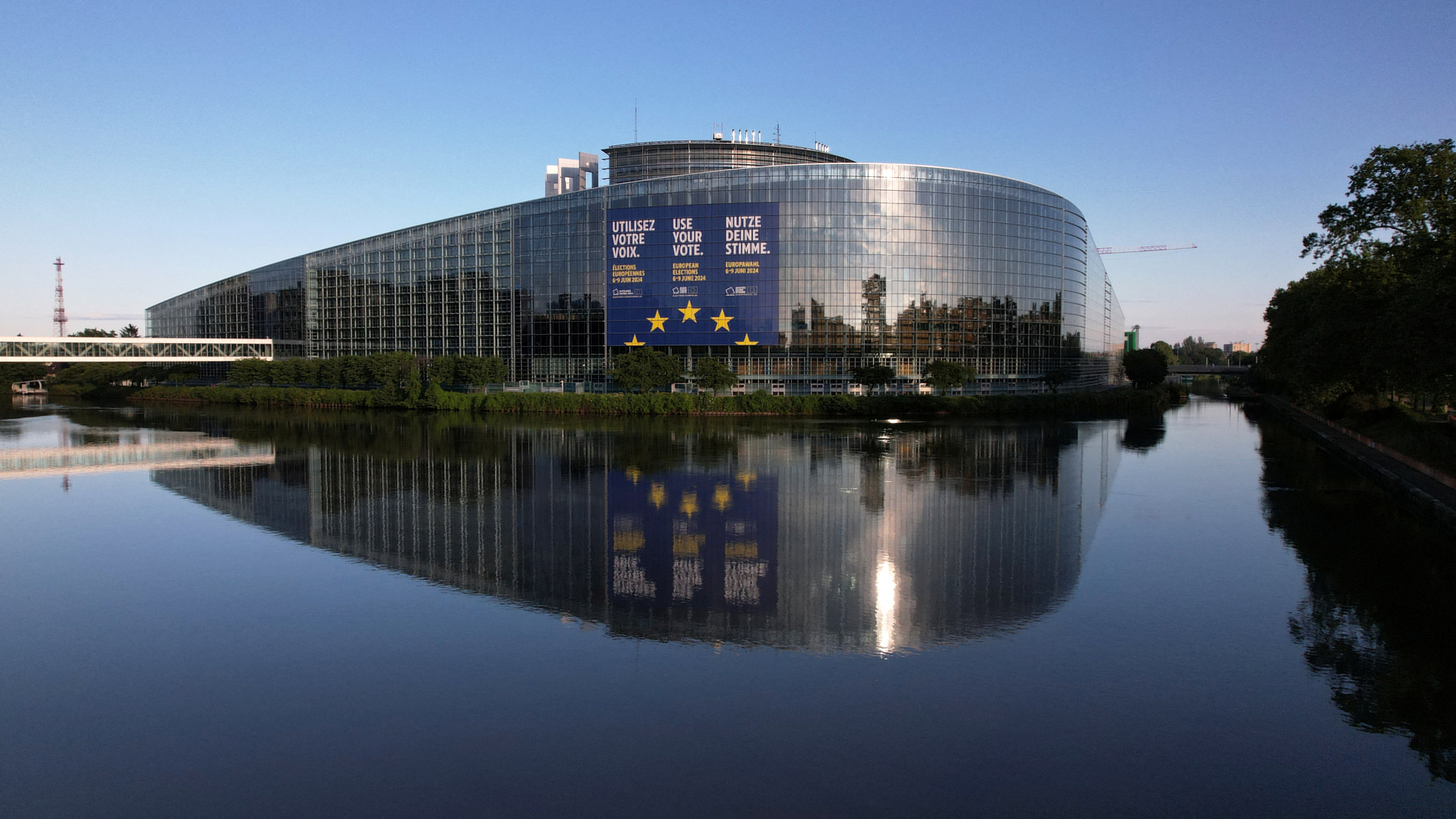 Drone view shows the European Parliament building in Strasbourg