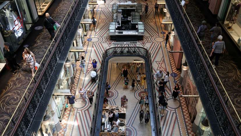 FILE PHOTO: Shoppers are seen in a mall in the city centre of Sydney