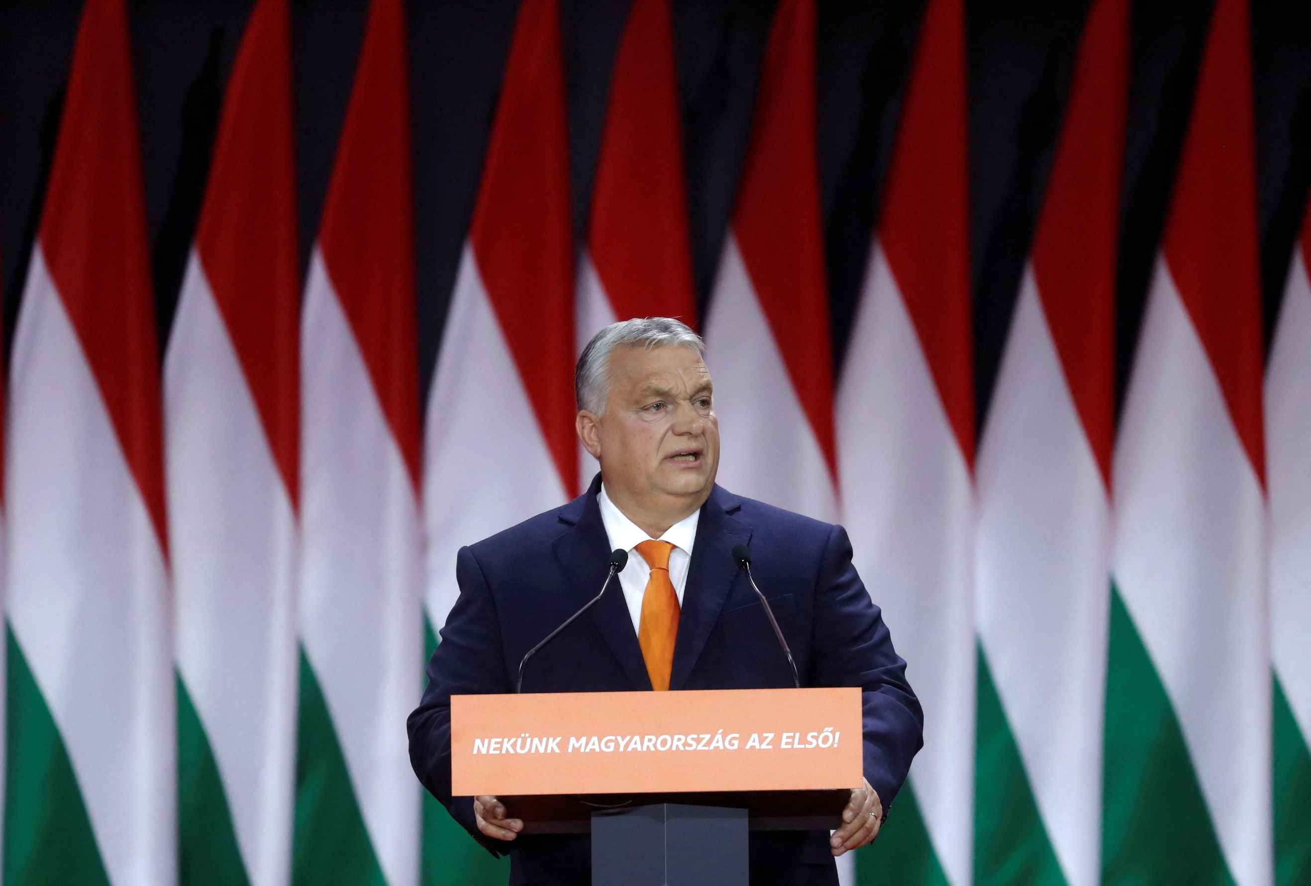 Hungarian Prime Minister Viktor Orban delivers a speech during the Fidesz party congress in Budapest