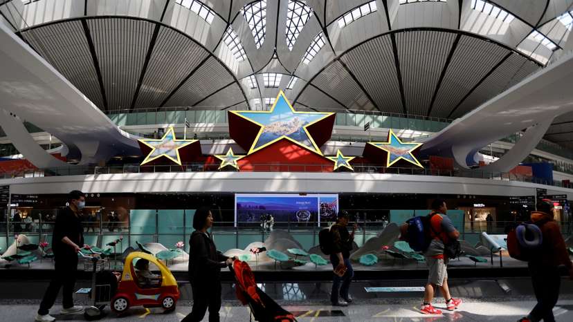 Travellers at Beijing Daxing International Airport