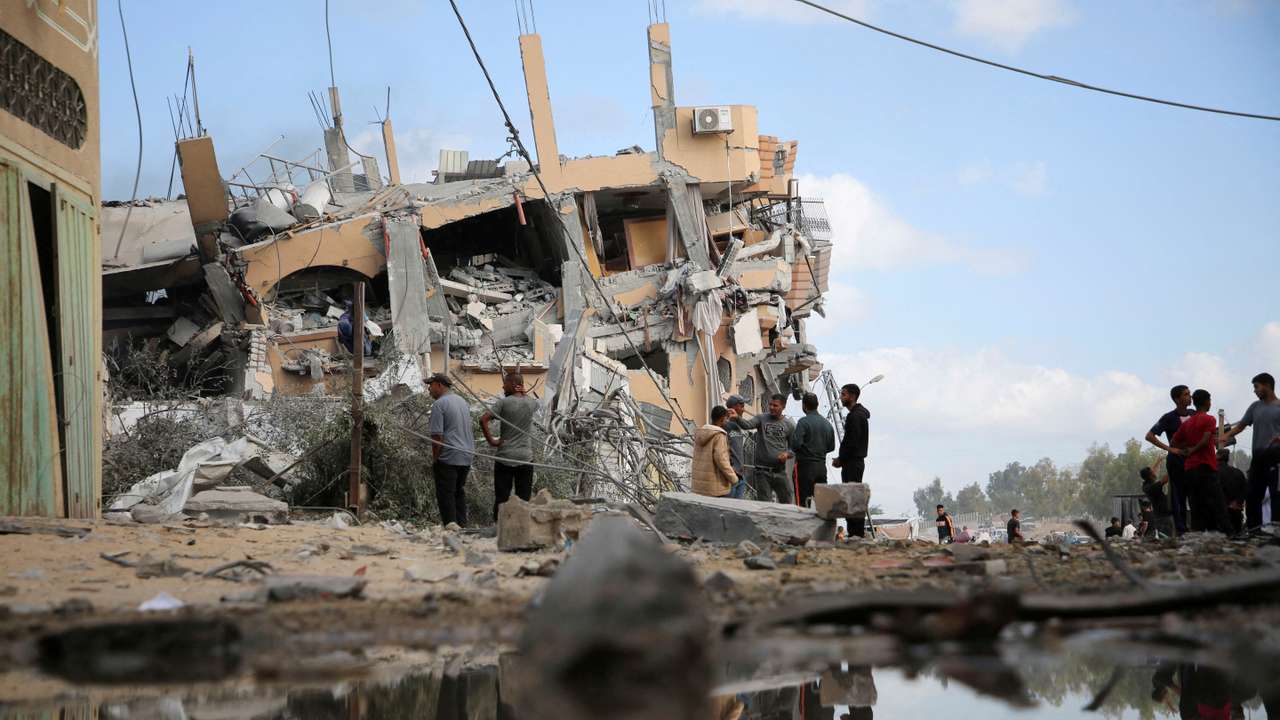 FILE PHOTO: Site of Israeli strikes on houses, in Khan Younis in the southern Gaza Strip