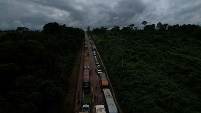Munduruku Indigenous people block Brazil's BR 230 national highway, in Itaituba
