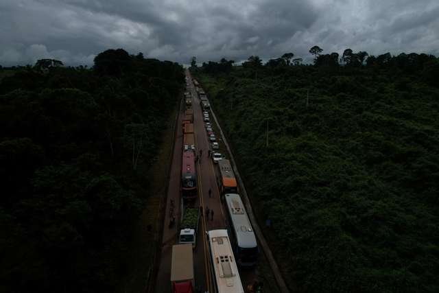 Munduruku Indigenous people block Brazil's BR 230 national highway, in Itaituba