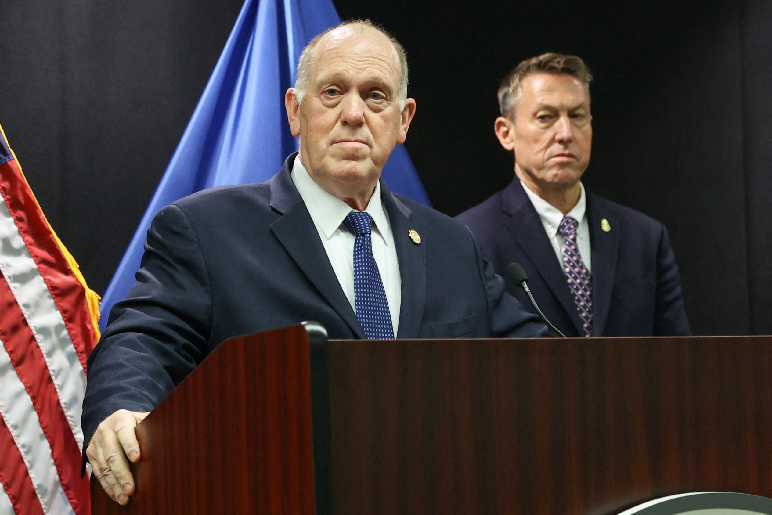 White House border czar Tom Homan speaks at a press conference in Minnesota