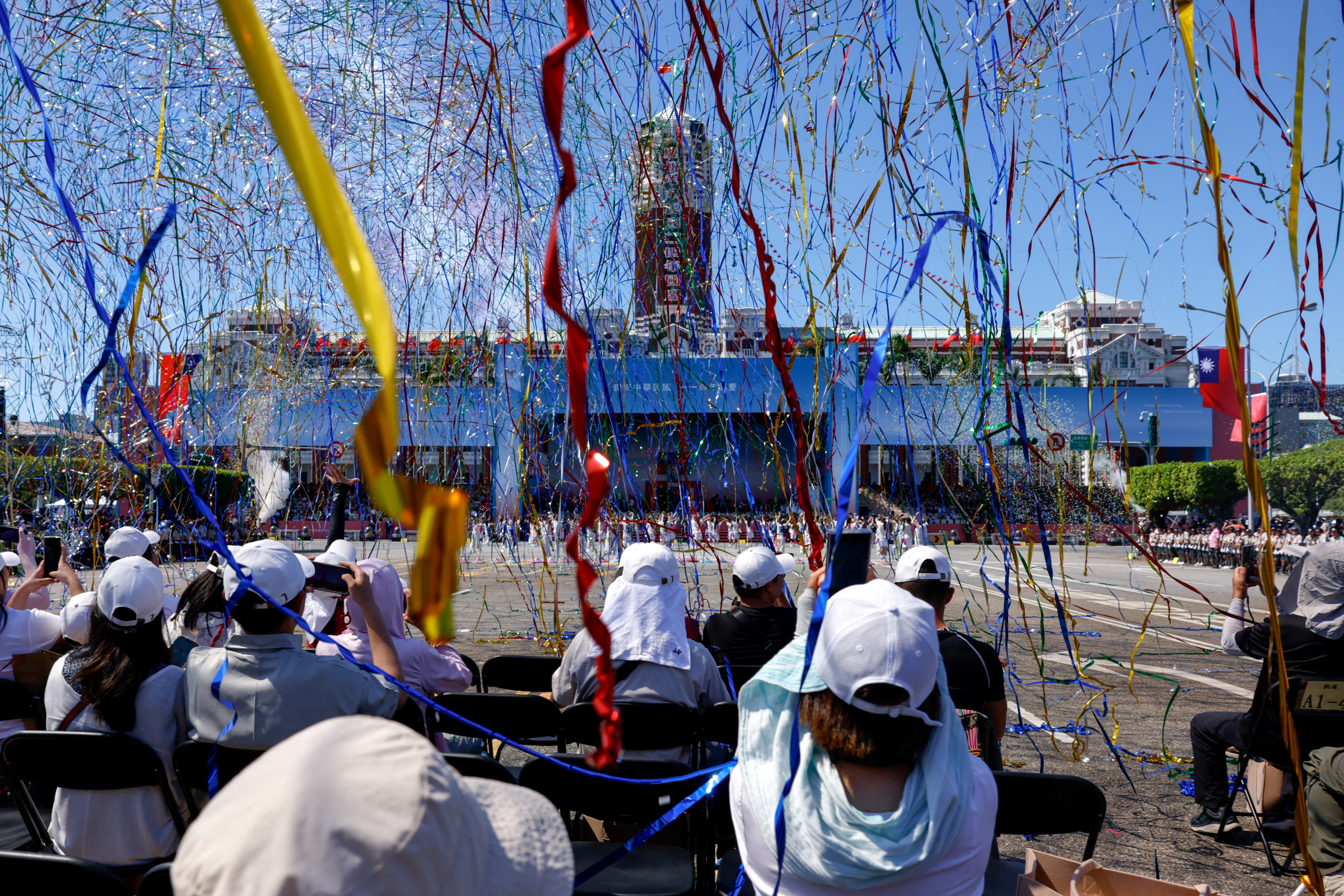 People gather to celebrate National Day at the Presidential Office Building, in Taipei