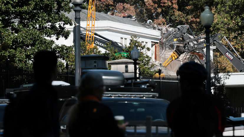Demolition continues on part of the White House East Wing, in Washington