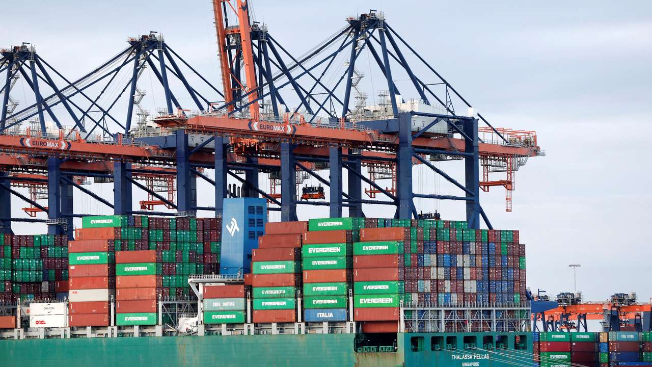 Containers in the Port of Rotterdam are seen in Rotterdam