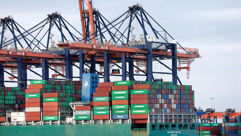 Containers in the Port of Rotterdam are seen in Rotterdam