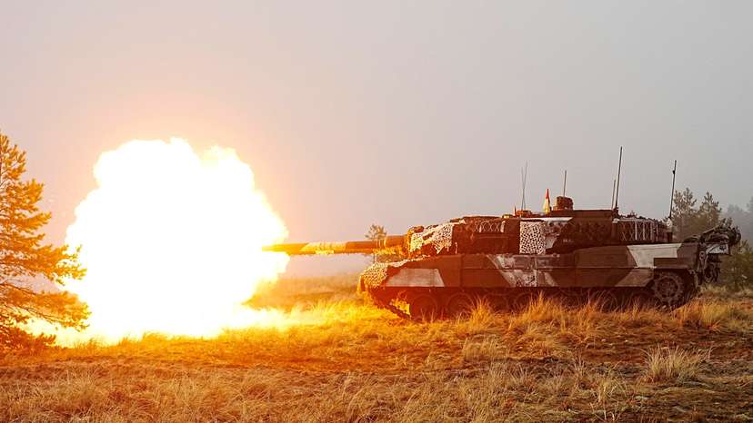 FILE PHOTO: Danish army Leopard 2A7 tanks and Estonian army CV-90 infantry fighting vehicles attend live shooting exercise in Perakula