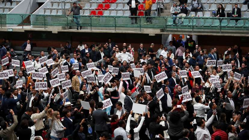 Lawmakers hold a session at the Magdalena Mixhuca Sports Complex to debate a controversial judicial reform, in Mexico City