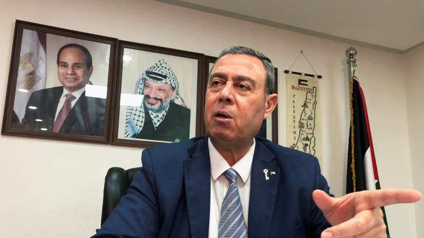 Palestinian Ambassador to Egypt Diab al-Louh speaks during an interview with Reuters at the Palestine embassy in Cairo