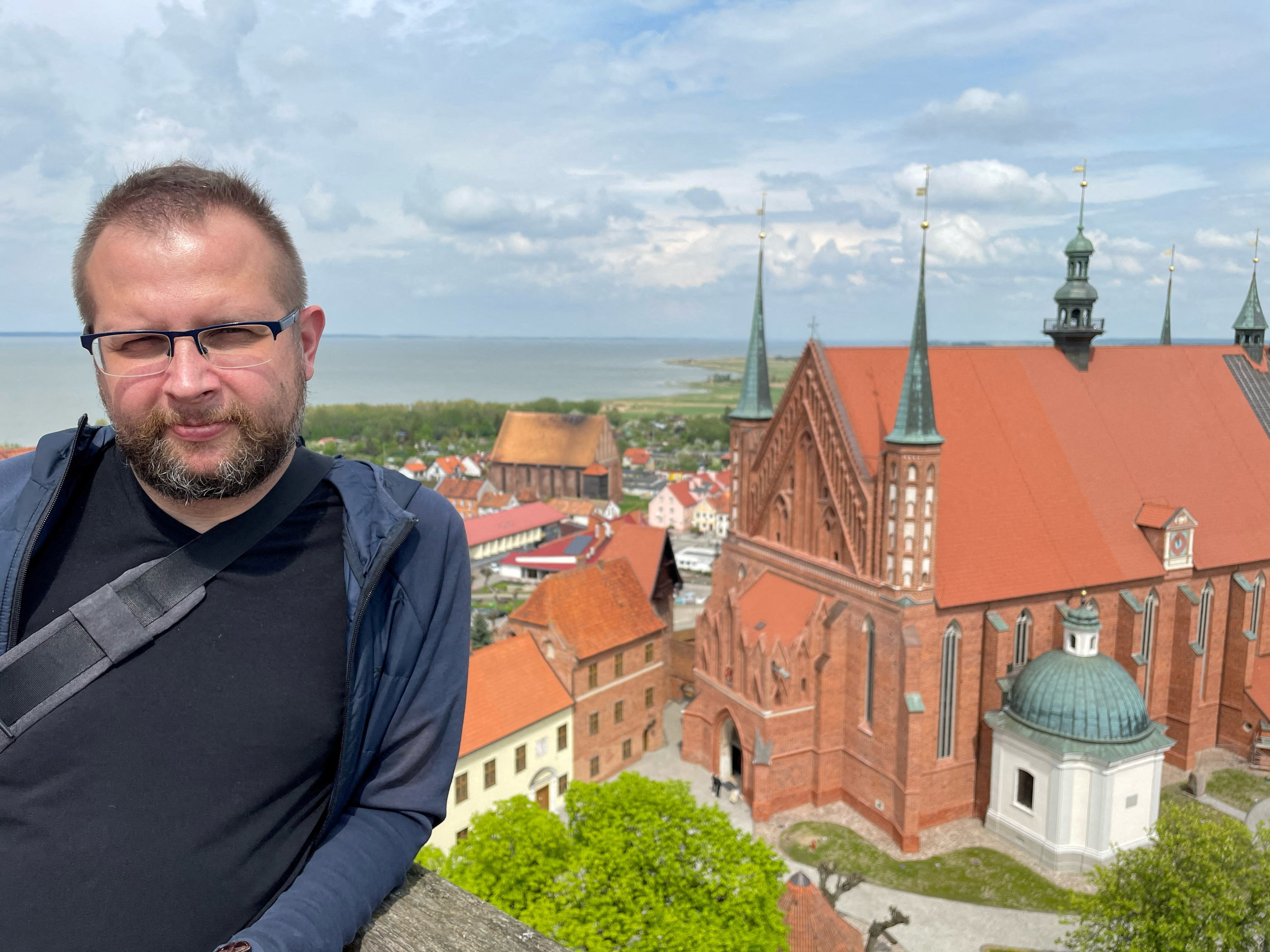 Belarusian opposition figure Anatol Kotau poses for a picture in Frombork