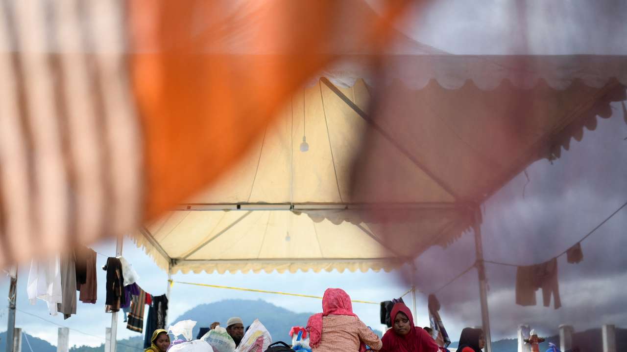 Rohingya Muslims at temporary shelter in Sabang, Aceh