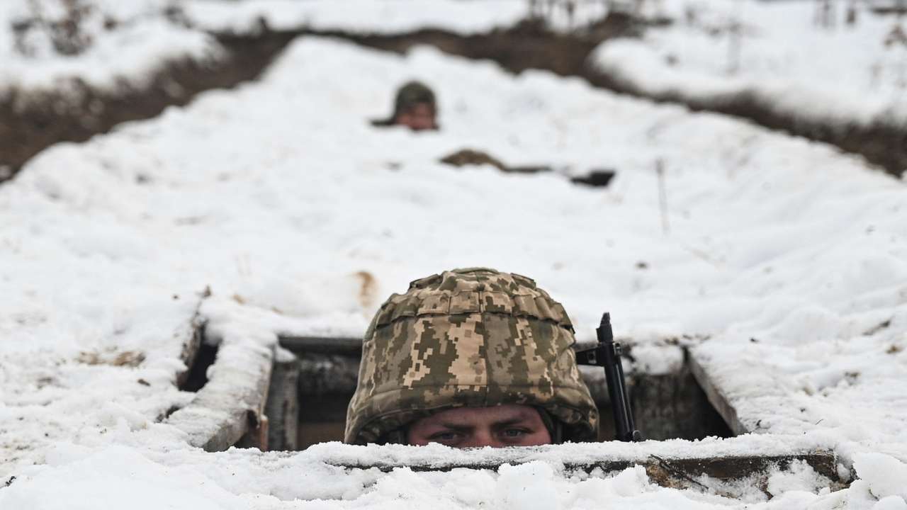 Ukrainian service members attend military exercises in Chernihiv region