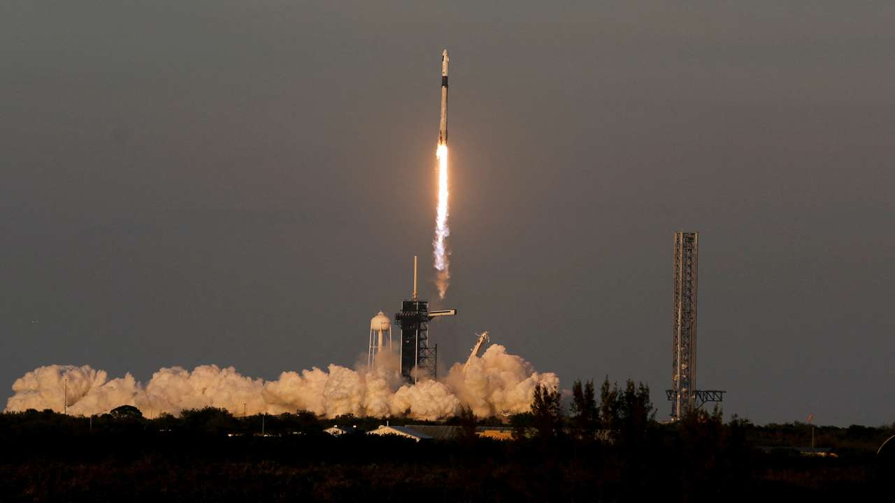 FILE PHOTO: FILE PHOTO: SpaceX's Falcon 9 rocket lifts off, carrying NASA's Crew-10 astronauts to the International Space Station