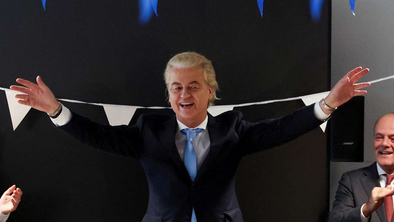 FILE PHOTO: PVV party leader Geert Wilders meets with members of his party at the Dutch Parliament