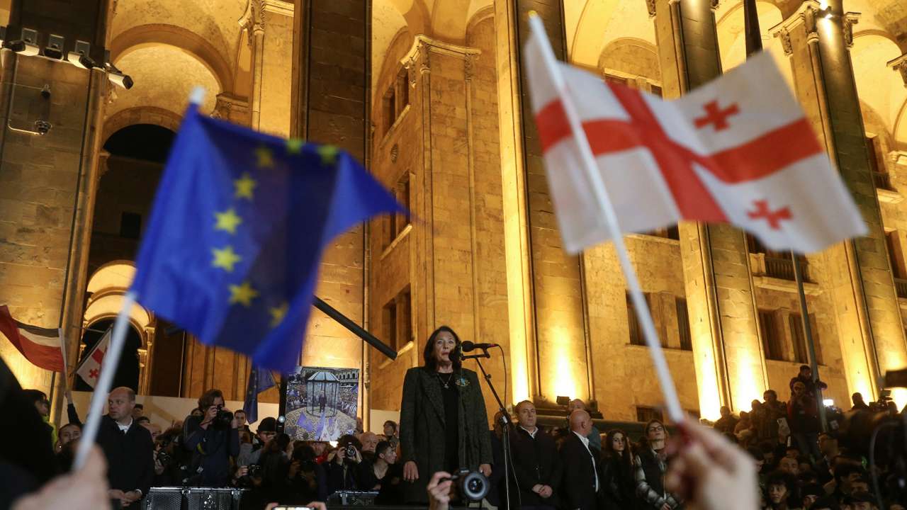 Protesters gather outside Georgian parliament after disputed election