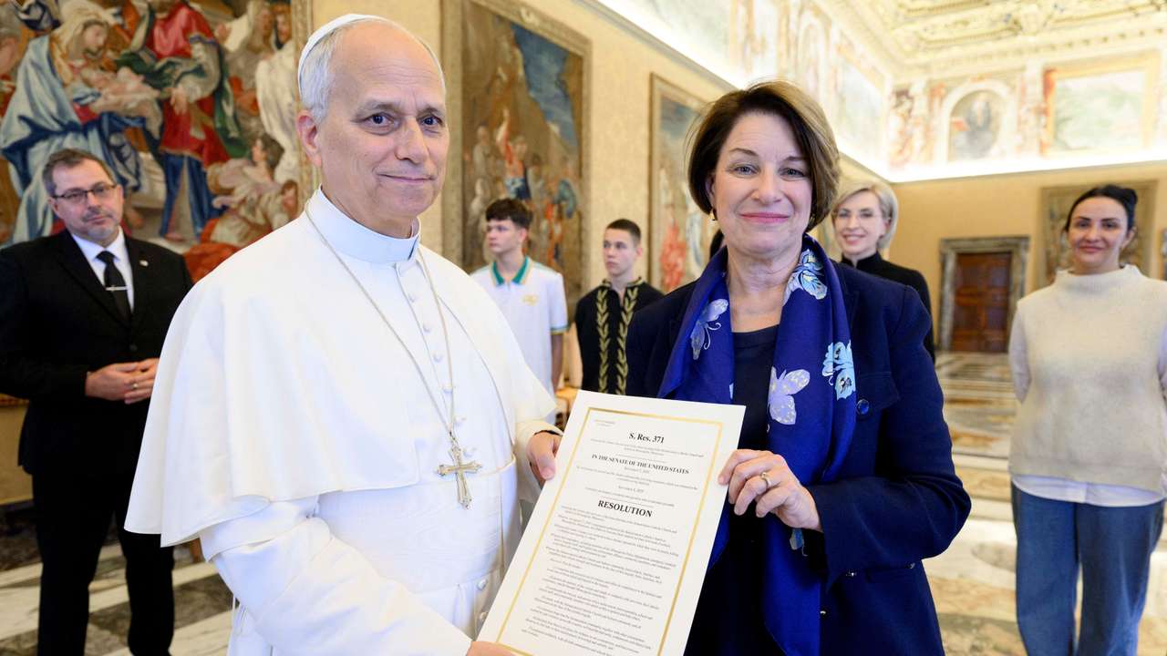 Pope Leo XIV and U.S. Senator Amy Klobuchar meet at the Vatican