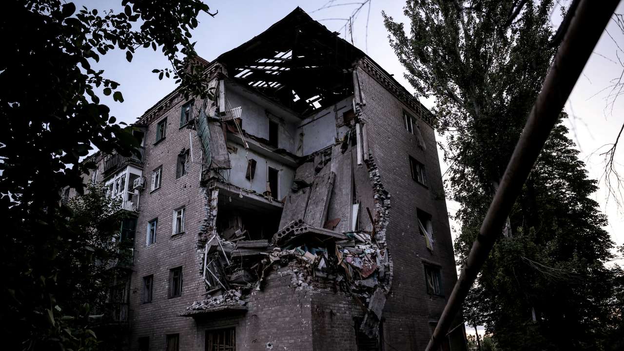 FILE PHOTO: A view shows a heavily damaged building in the frontline town of Chasiv Yar