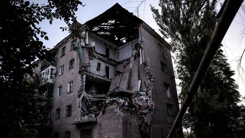 FILE PHOTO: A view shows a heavily damaged building in the frontline town of Chasiv Yar
