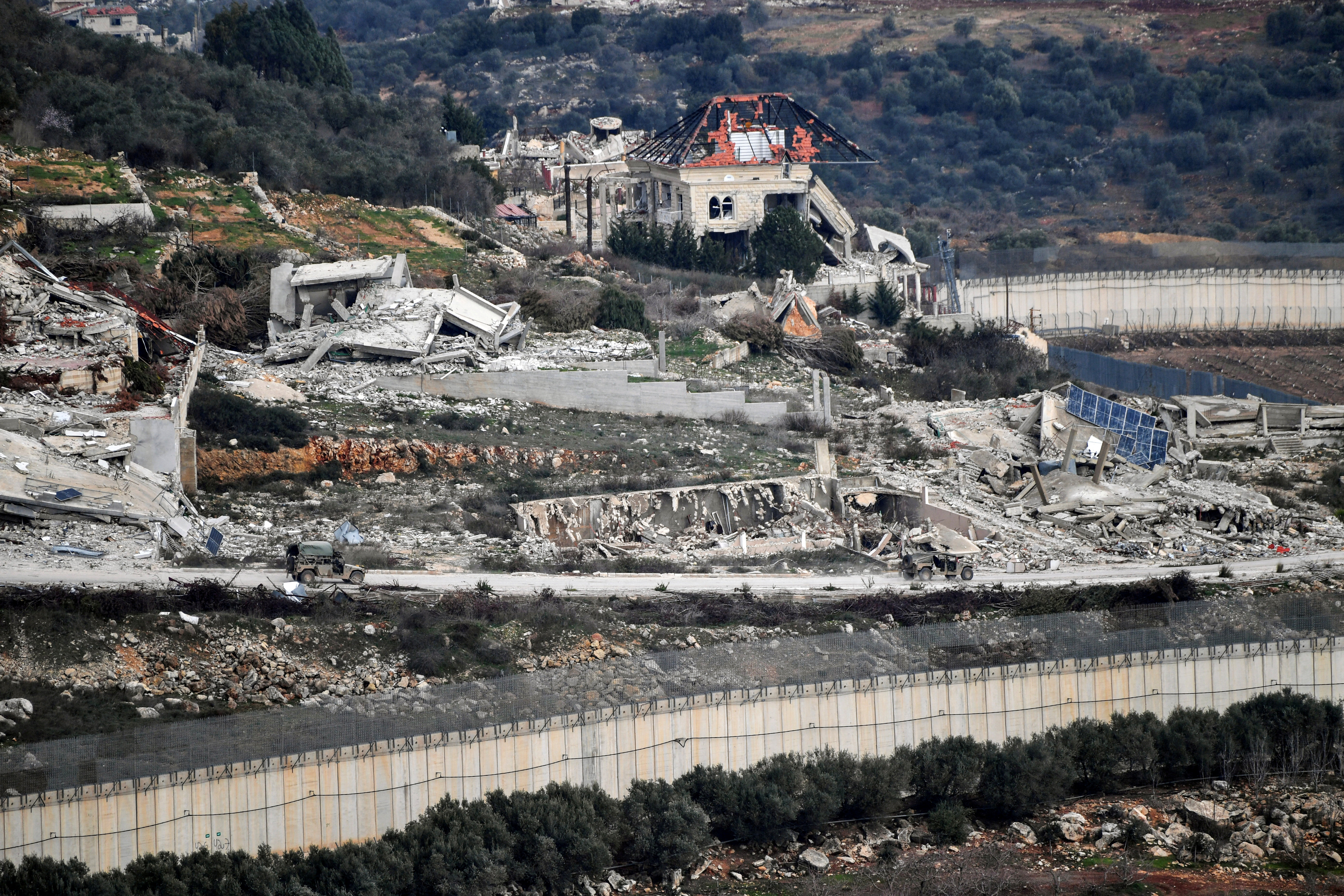 FILE PHOTO: Destruction in southern Lebanon, as seen from northern Israel, after a ceasefire between Israel and Hezbollah took effect