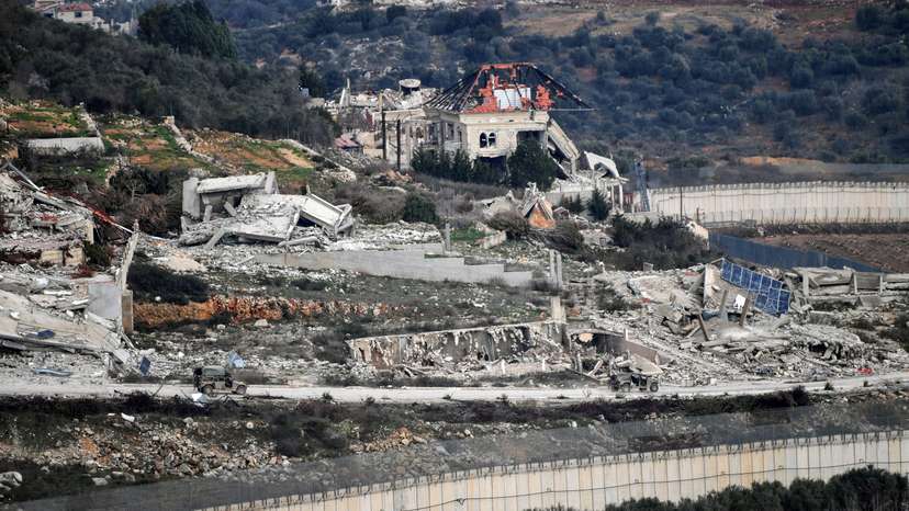 FILE PHOTO: Destruction in southern Lebanon, as seen from northern Israel, after a ceasefire between Israel and Hezbollah took effect