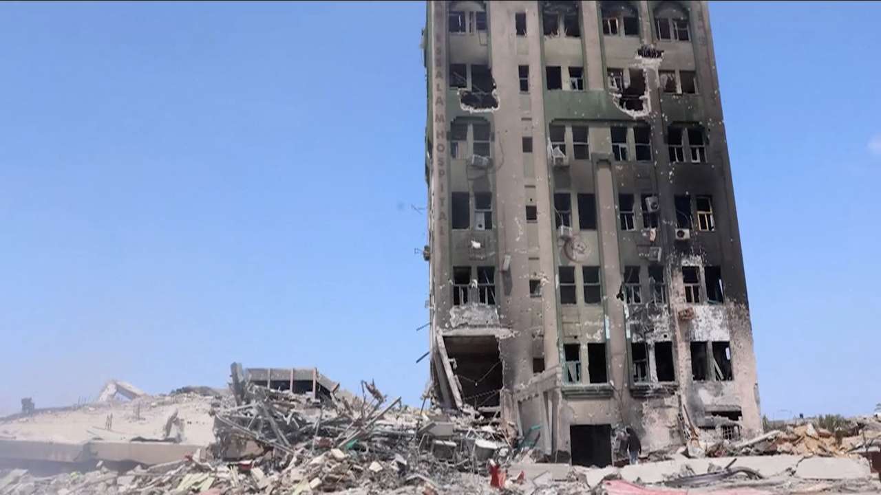 A general view of destroyed buildings in Khan Younis
