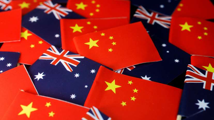 Illustration picture of Australian and Chinese flags
