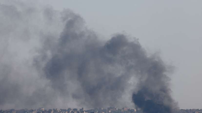 Smoke rises following an explosion in Gaza, amid the ongoing conflict between Israel and the Palestinian Islamist group Hamas, near the Israel-Gaza border, as seen from Israel