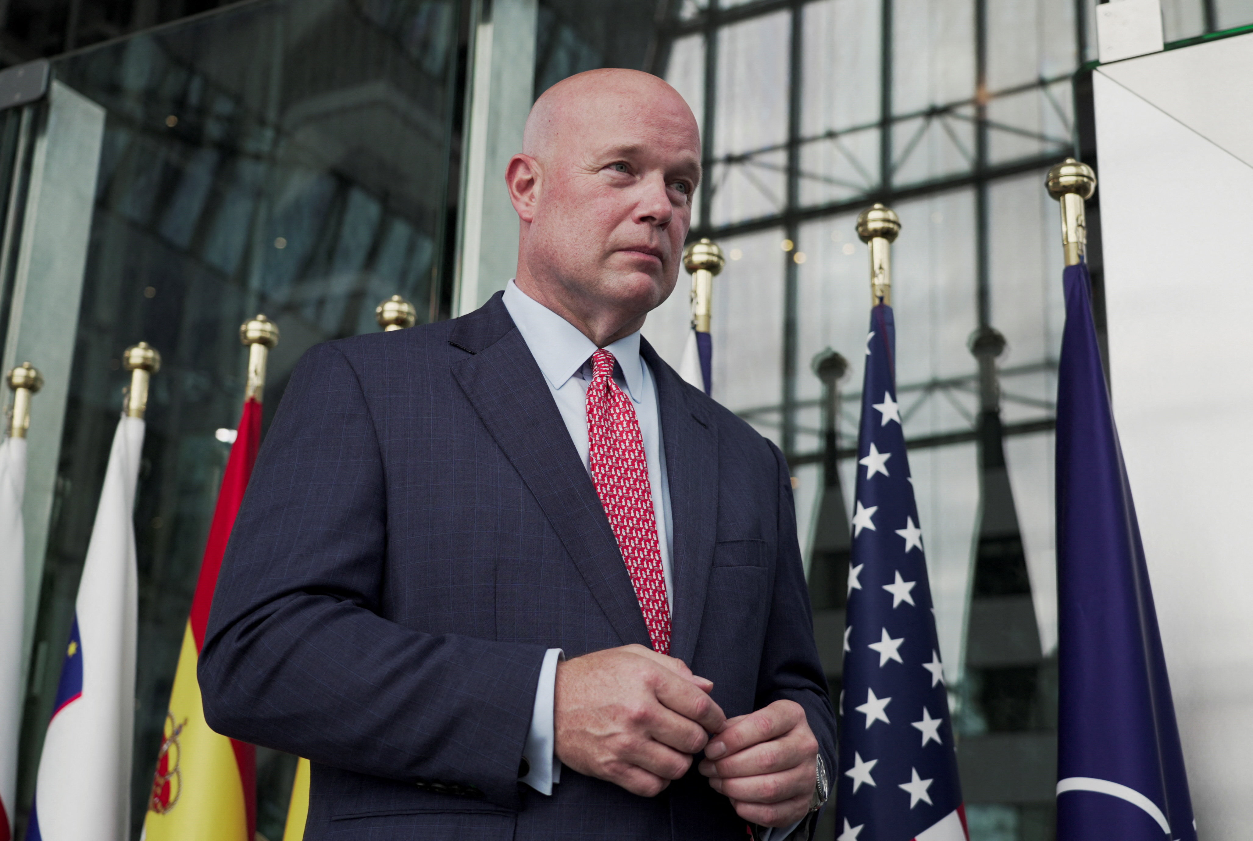 U.S. Ambassador to NATO Matthew Whitaker speaks during an interview with Reuters