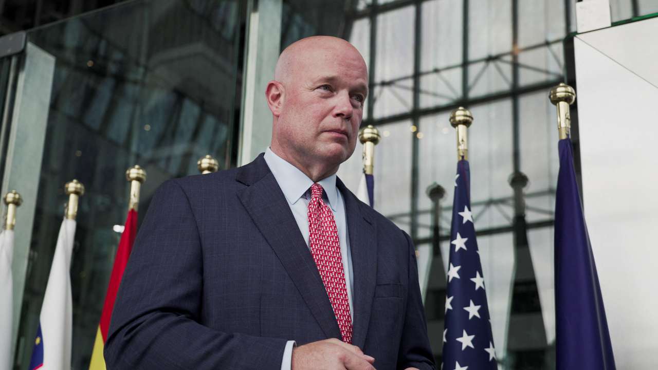 U.S. Ambassador to NATO Matthew Whitaker speaks during an interview with Reuters