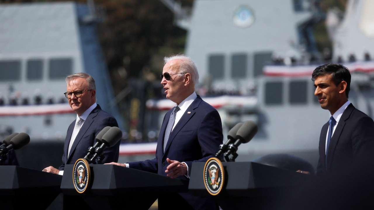FILE PHOTO: U.S. President Biden meets with Australian PM Albanese and British PM Sunak at Naval Base Point Loma in San Diego