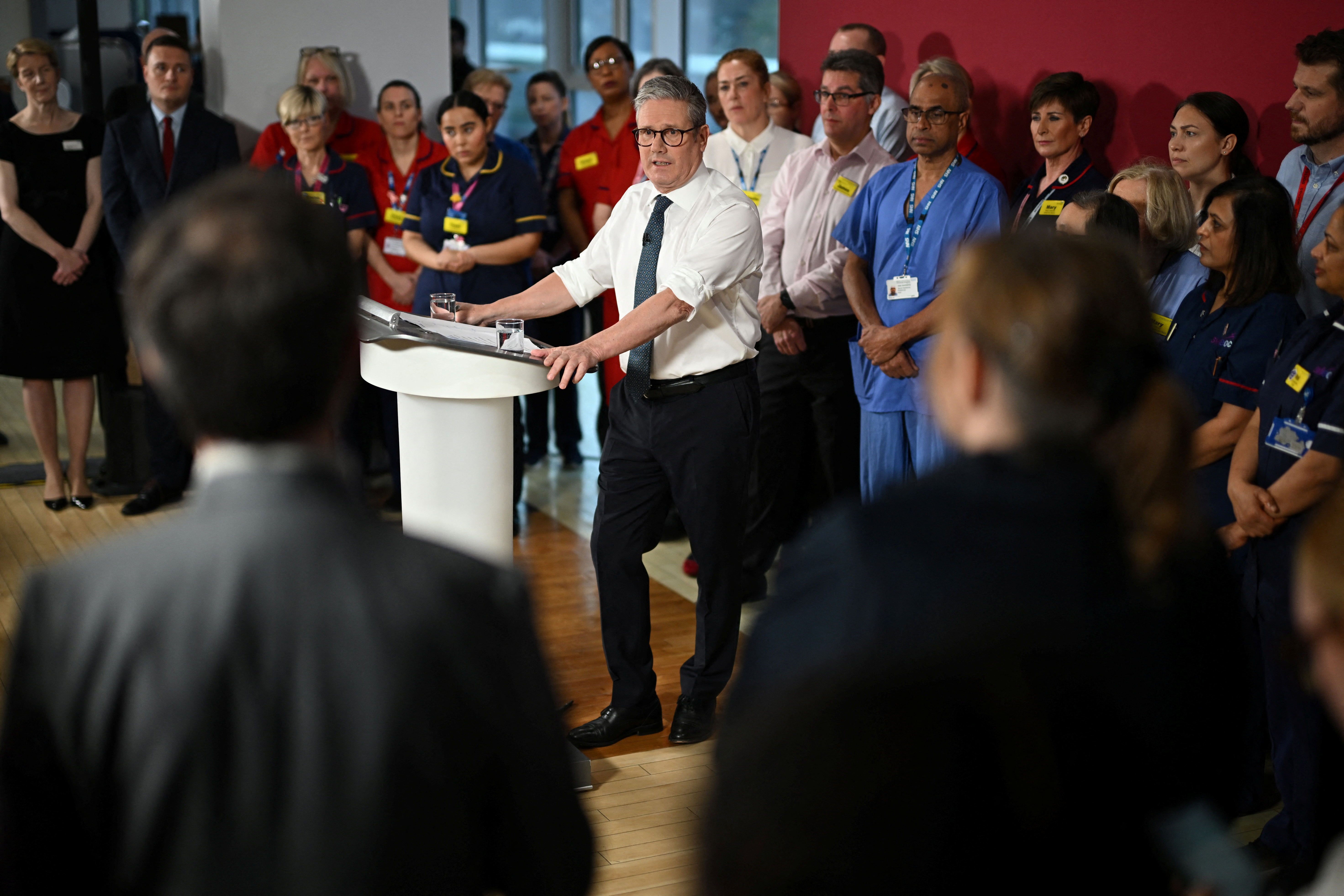 Britain's Prime Minister Keir Starmer Gives Speech On Plan To Cut NHS Waiting Times