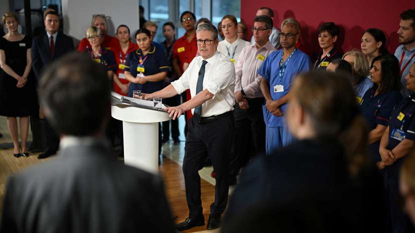 Britain's Prime Minister Keir Starmer Gives Speech On Plan To Cut NHS Waiting Times
